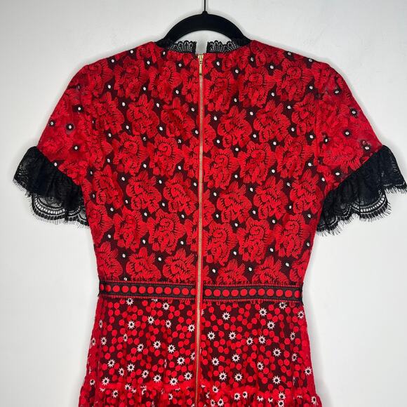 SALONI Red Embroidered Lace Andie Midi Dress Size 2 - Picture 7 of 13